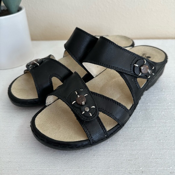 Spring Step Amina Black Leather Wedge Comfort Slide Sandals Woman’s EU38 US7.5-8 - Picture 6 of 13
